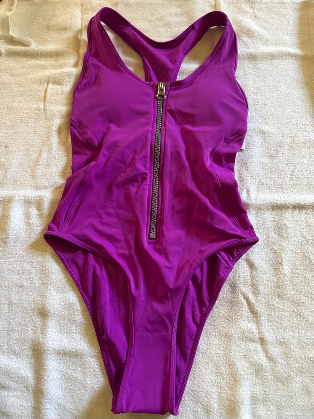 Front-Zip One-Piece Swimsuit in Vibrant Magenta